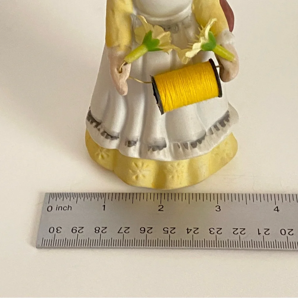 Vintage Seamstress Girl 70's Ceramic Yellow Holds Thread Scissors/Basket Pin/Hat